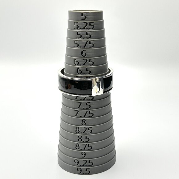 Black Enamel Magnetic Clamper Bracelet Silver Tone Wide Band Size 7 EUC - Picture 4 of 6